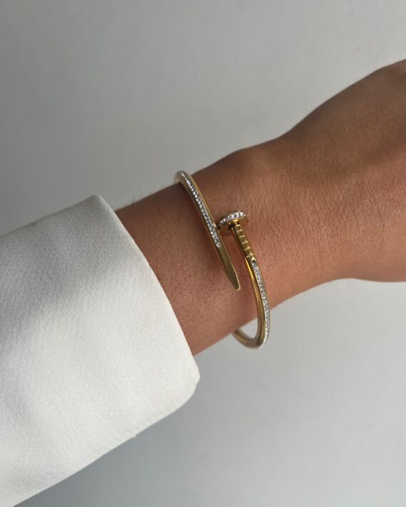Bracelete prego com brilhantes dourada
