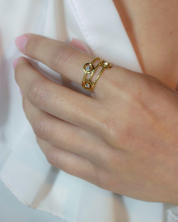 Anel ajustável triplo com brilhantes