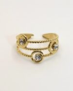 Anel ajustável triplo com brilhantes