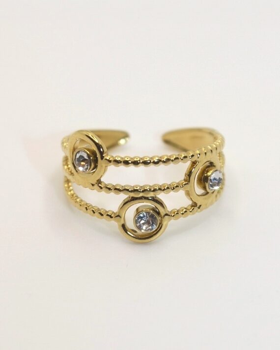 Anel ajustável triplo com brilhantes