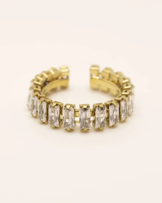 Anel ajustável com brilhantes em dourado