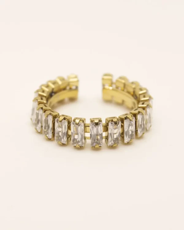Anel ajustável com brilhantes em dourado